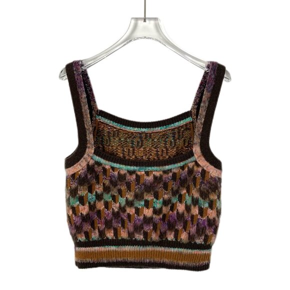 Chanel Multicolor Plaid Cashmere & Virgin Wool Camisole Tank Top Size 38 - Picture 2 of 9